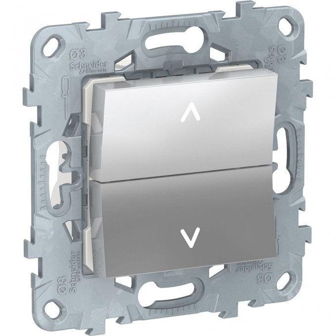 Выключатель 2-клавишный SCHNEIDER ELECTRIC UNICA NEW, для жалюзи, без фиксации, 2 х сх.4, алюминий NU520730 Выключатель 2-клавишный SCHNEIDER ELECTRIC UNICA NEW, для жалюзи, без фиксации, 2 х сх.4, алюминий NU520730