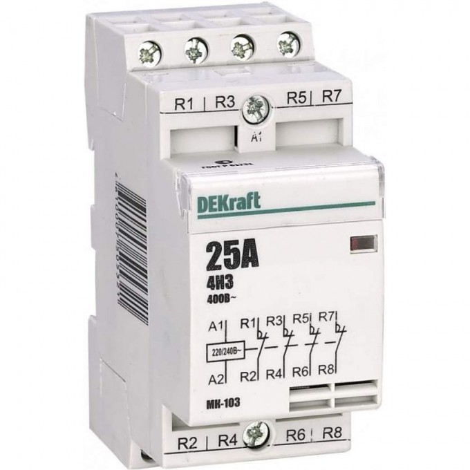 Модульный контактор DEKRAFT 4НО 25А 230В МК-103 18067DEK Модульный контактор DEKRAFT 4НО 25А 230В МК-103 18067DEK