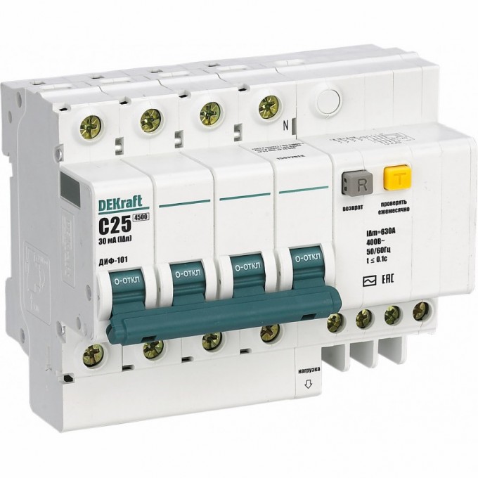 Дифференциальный автоматический выключатель SCHNEIDER ELECTRIC DEKRAFT 3P+N 6А 30мА тип AC х-ка C ДИФ-101 4,5кА 15182DEK Дифференциальный автоматический выключатель SCHNEIDER ELECTRIC DEKRAFT 3P+N 6А 30мА тип AC х-ка C ДИФ-101 4,5кА 15182DEK
