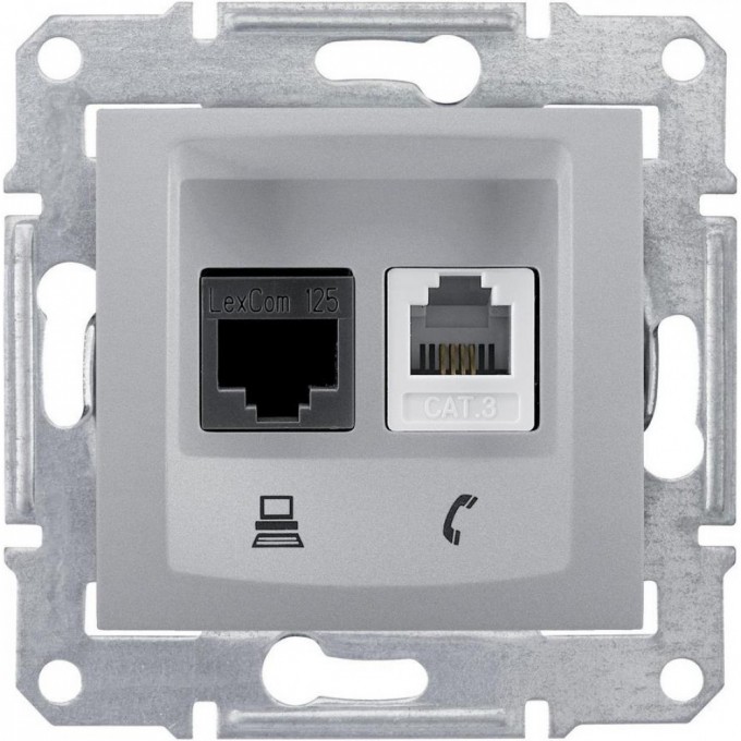 Розетка двойная компьютерная/телефонная SCHNEIDER ELECTRIC SEDNA RJ11+RJ45, кат.5е, неэкр. UTP, алюминий SDN5100160 Розетка двойная компьютерная/телефонная SCHNEIDER ELECTRIC SEDNA RJ11+RJ45, кат.5е, неэкр. UTP, алюминий SDN5100160