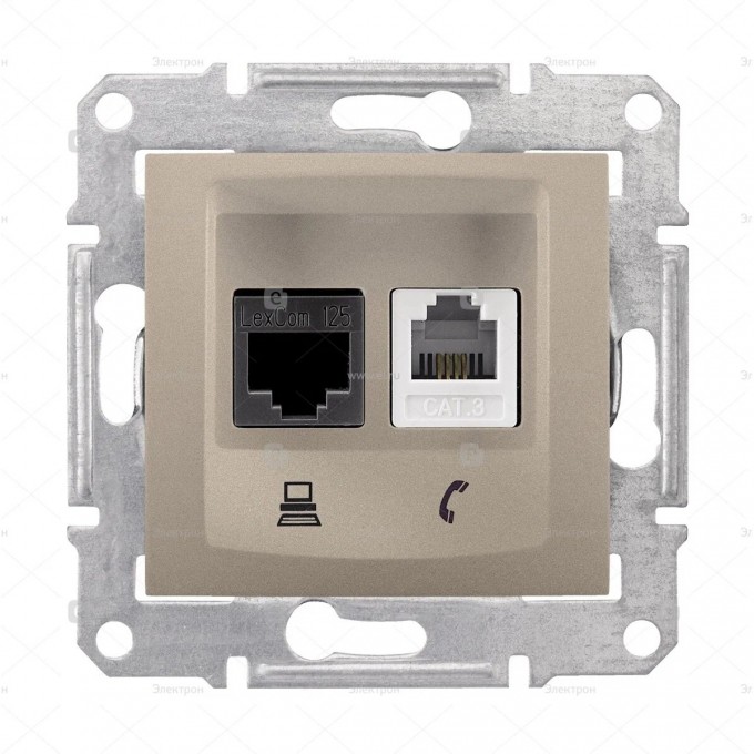 Розетка двойная компьютерная/телефонная SCHNEIDER ELECTRIC SEDNA RJ11+RJ45, кат.5е, неэкр. UTP, титан SDN5100168 Розетка двойная компьютерная/телефонная SCHNEIDER ELECTRIC SEDNA RJ11+RJ45, кат.5е, неэкр. UTP, титан SDN5100168