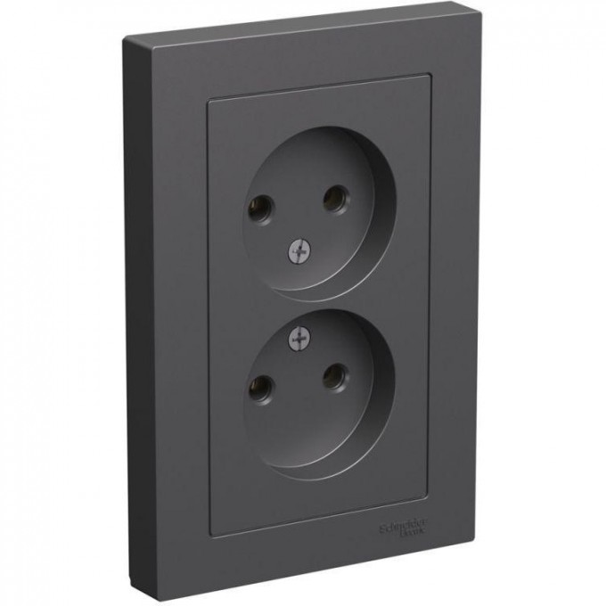 Розетка двойная SCHNEIDER ELECTRIC ATLASDESIGN без заземления, в сборе, базальт ATN001420 Розетка двойная SCHNEIDER ELECTRIC ATLASDESIGN без заземления, в сборе, базальт ATN001420