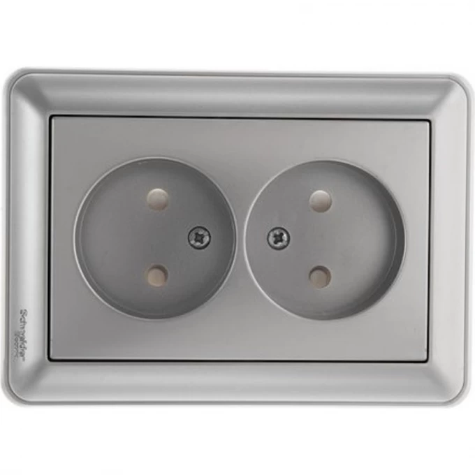 Розетка двойная SCHNEIDER ELECTRIC W59 без заземления со шторками, 16А, в сборе, матовый хром RS16-254-58 Розетка двойная SCHNEIDER ELECTRIC W59 без заземления со шторками, 16А, в сборе, матовый хром RS16-254-58