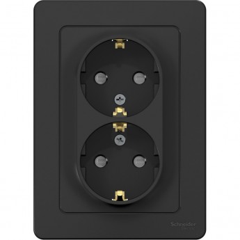 Розетка двойная SCHNEIDER ELECTRIC W59 с заземлением со шторками, 16А, в сборе, чёрный бархат