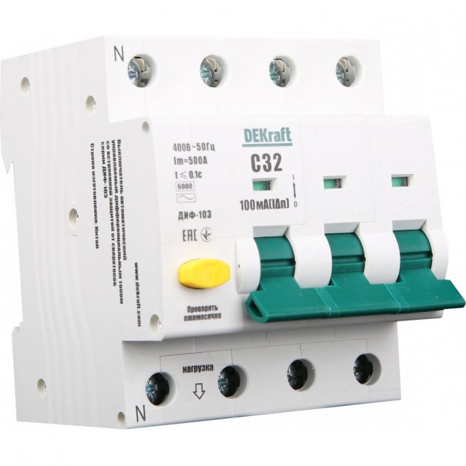 Дифференциальный автоматический выключатель SCHNEIDER ELECTRIC DEKRAFT 3Р+N 16А 30мА тип A х-ка С ДИФ-103 6кА 16238DEK Дифференциальный автоматический выключатель SCHNEIDER ELECTRIC DEKRAFT 3Р+N 16А 30мА тип A х-ка С ДИФ-103 6кА 16238DEK