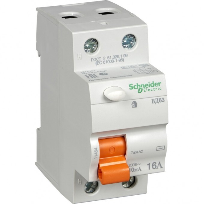Дифференциальный выключатель нагрузки SCHNEIDER ELECTRIC ДОМОВОЙ ВД63 2П 16A 10MA АС, Испания 11454 Дифференциальный выключатель нагрузки SCHNEIDER ELECTRIC ДОМОВОЙ ВД63 2П 16A 10MA АС, Испания 11454
