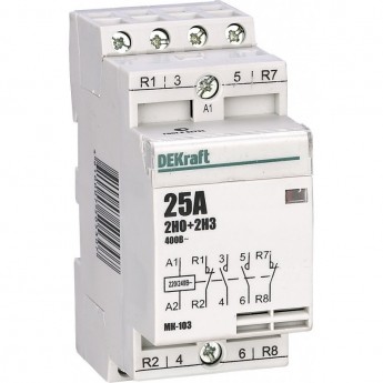 Модульный контактор DEKRAFT 2НО+2НЗ 20А 230В МК-103