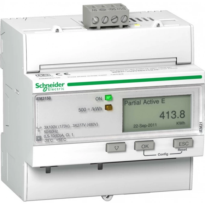 Поверенный счетчик 3-фазный активный SCHNEIDER ELECTRIC ACTI 9 iEM3150, 1 тариф, RS-485, кл. точн. 1, прям. вкл. A9MEM3150R Поверенный счетчик 3-фазный активный SCHNEIDER ELECTRIC ACTI 9 iEM3150, 1 тариф, RS-485, кл. точн. 1, прям. вкл. A9MEM3150R