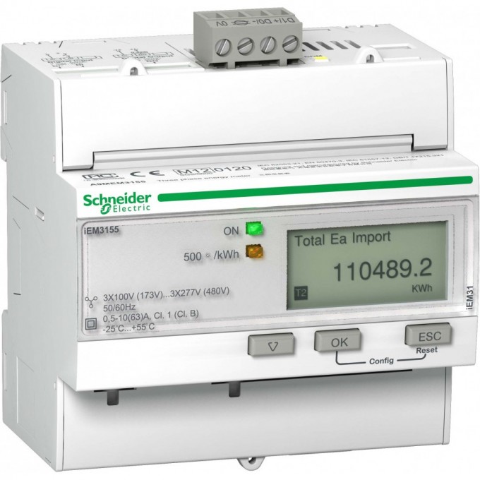 Поверенный счетчик 3-фазный активный SCHNEIDER ELECTRIC ACTI 9 iEM3155, 4 тарифа, RS-485, кл. точн. 1, прям. вкл. A9MEM3155R Поверенный счетчик 3-фазный активный SCHNEIDER ELECTRIC ACTI 9 iEM3155, 4 тарифа, RS-485, кл. точн. 1, прям. вкл. A9MEM3155R