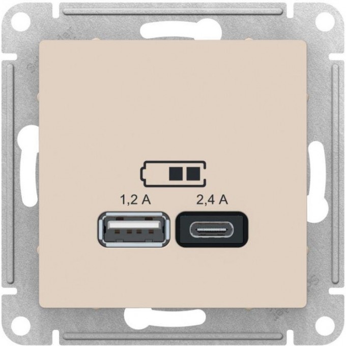 USB Розетка SCHNEIDER ELECTRIC ATLAS DESIGN тип A+C 5В/2.4А 2х5В/1.2А механизм, алюминий ATN000339 USB Розетка SCHNEIDER ELECTRIC ATLAS DESIGN тип A+C 5В/2.4А 2х5В/1.2А механизм, алюминий ATN000339