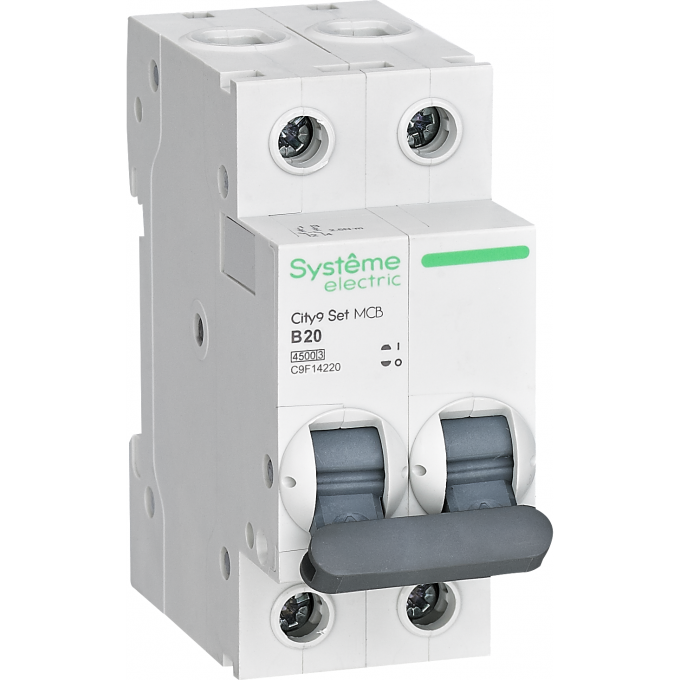 Выключатель автоматический модульный SCHNEIDER ELECTRIC CITY9 SET 2п B 20А 4.5кА 230В, C9F14220 Выключатель автоматический модульный SCHNEIDER ELECTRIC CITY9 SET 2п B 20А 4.5кА 230В, C9F14220